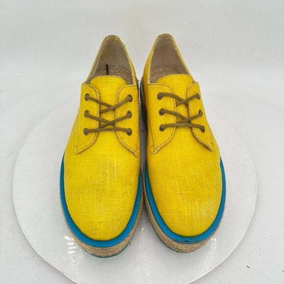 John Fluevog Martin Women Size 7 Yellow Waxed Cotton Platform Espadrilles Shoes - Picture 3 of 11